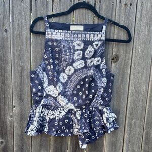 Ulla Johnson Navy and White Tie-Dye Tank Top
